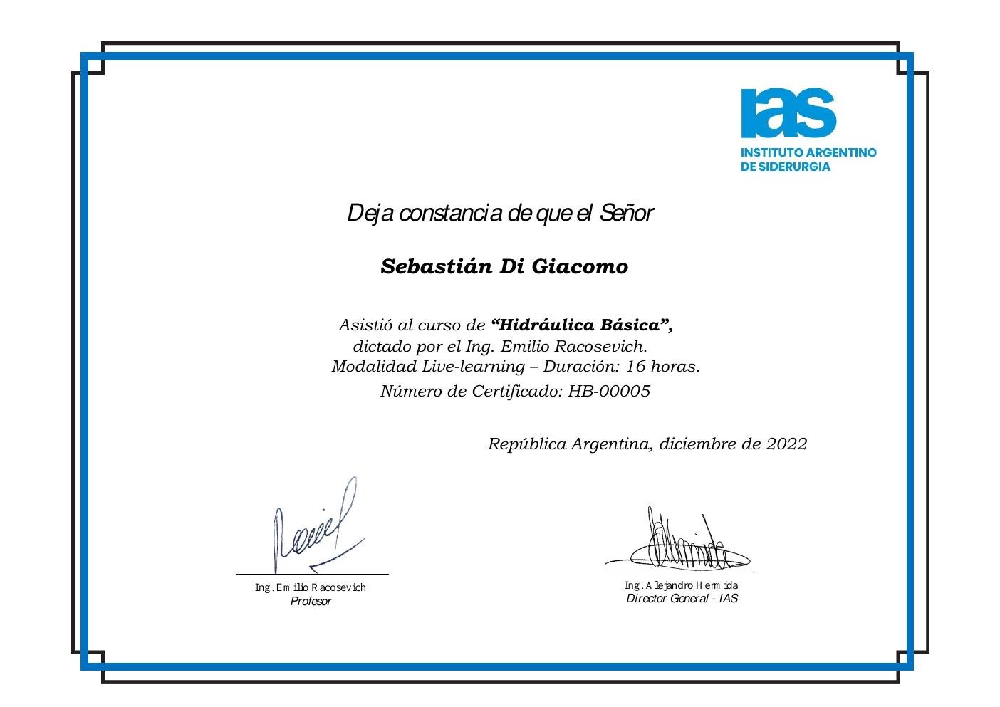 Certificado: Hidráulica básica