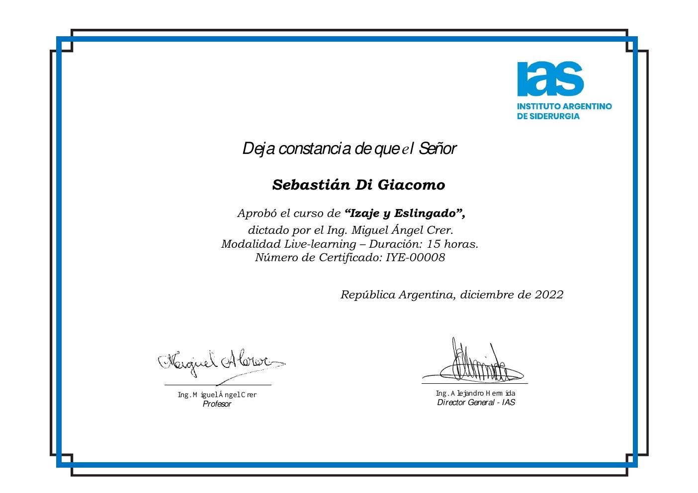 Certificado: Izaje y eslingado